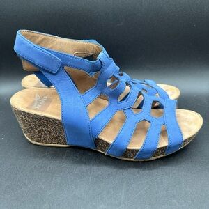 Dansko Selina Cobalt Blue Milled Nubuck Leather Cutout Wedge Sandal EU 41